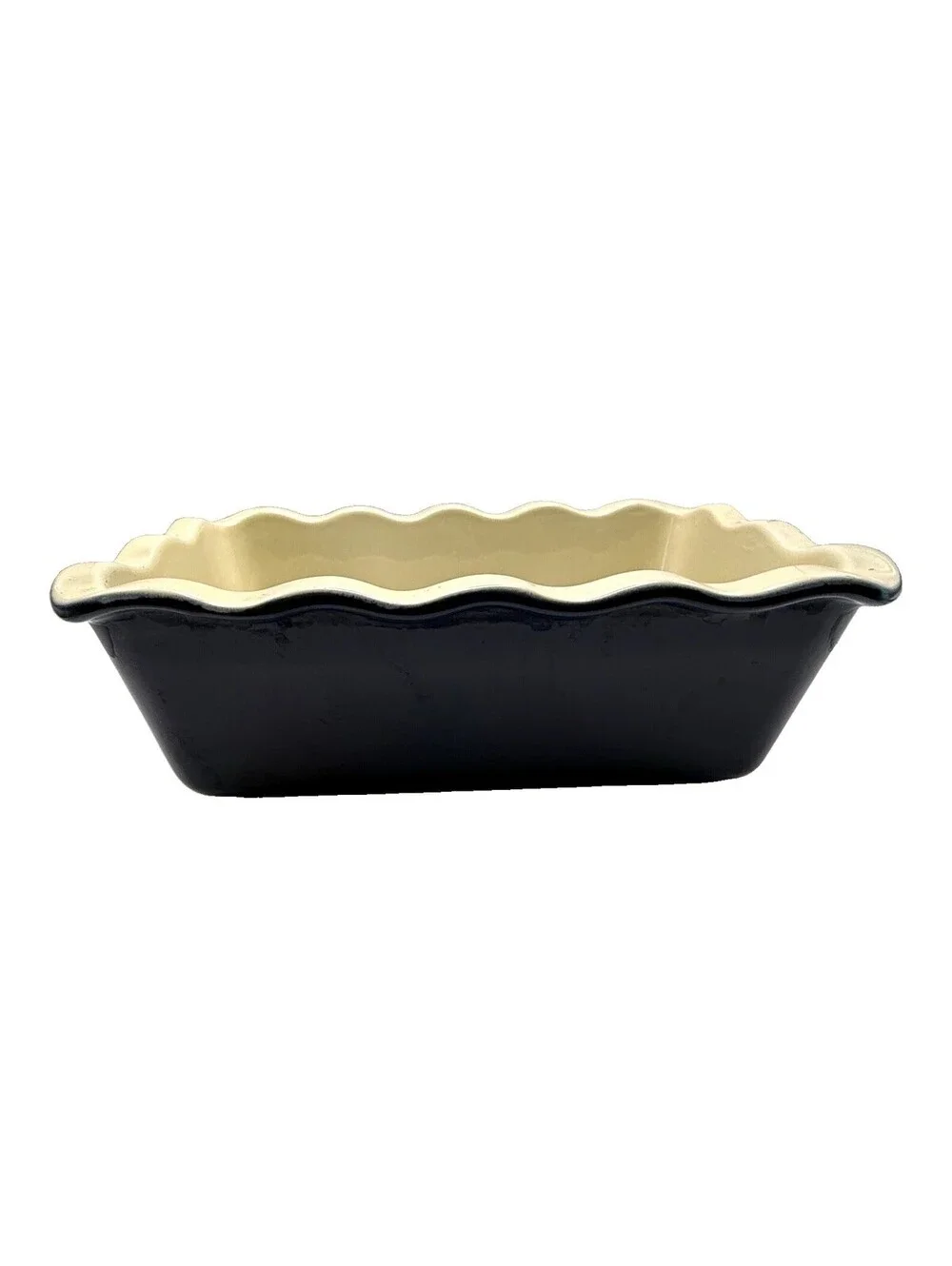 Emile Henry France Vintage Ceramic Loaf Pan Navy/Cream Oven Safe